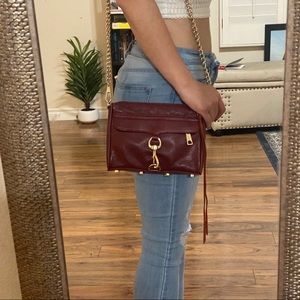 Rebecca Minkoff Mini MAC Crossbody in Burgundy Leather w/ Gold Hardware